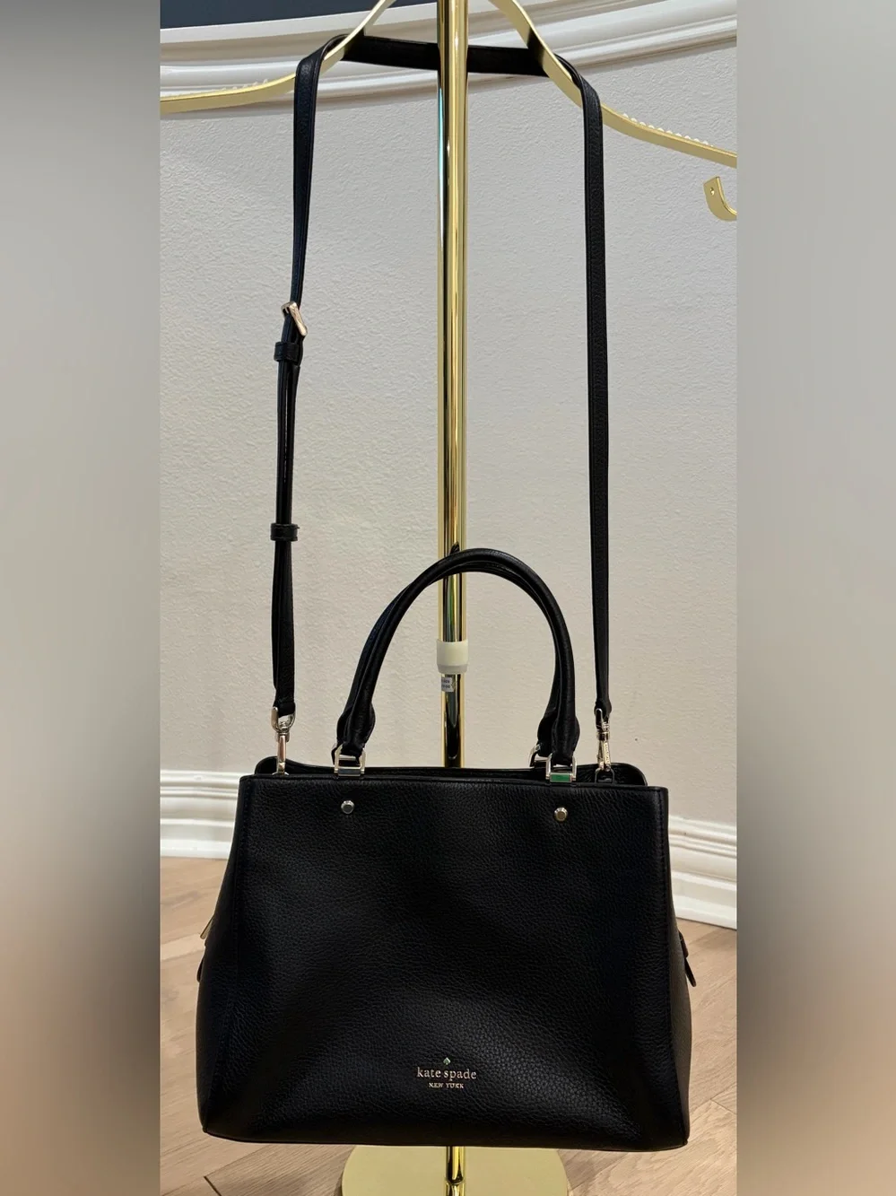 kate spade New York Black Leather pebbled Tote bag with cross body strap